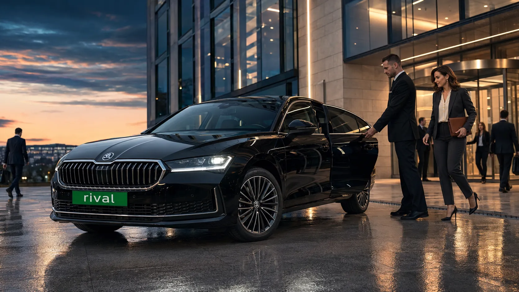 Biela Škoda Kodiaq s RIVAL ŠPZ pri čičmianskej drevenici v zime, biele ľudové vzory na zrubovej fasáde