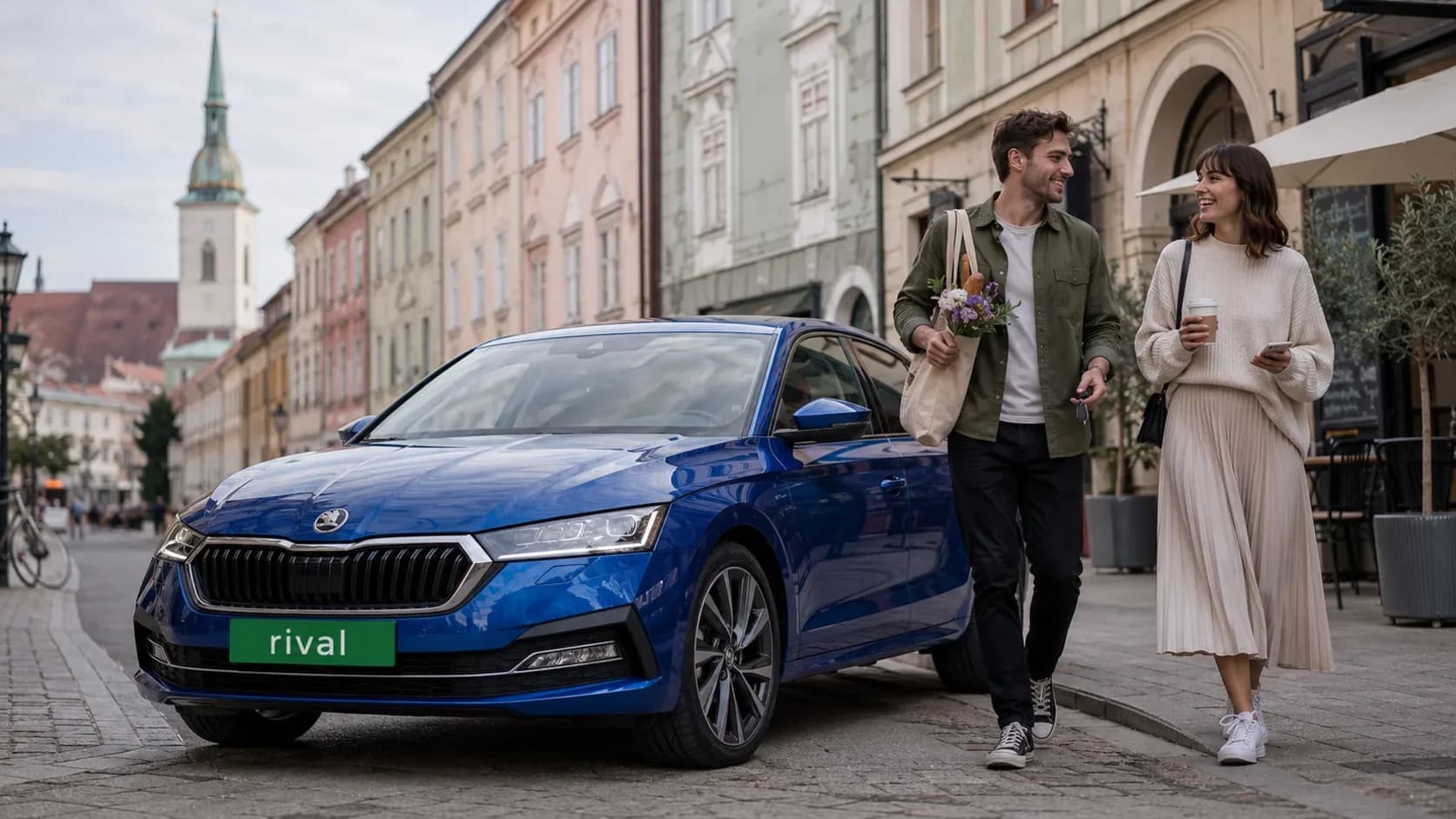 Červená Kia Sportage s RIVAL ŠPZ pri Oravskom hrade nad riekou Orava v letnom slnku